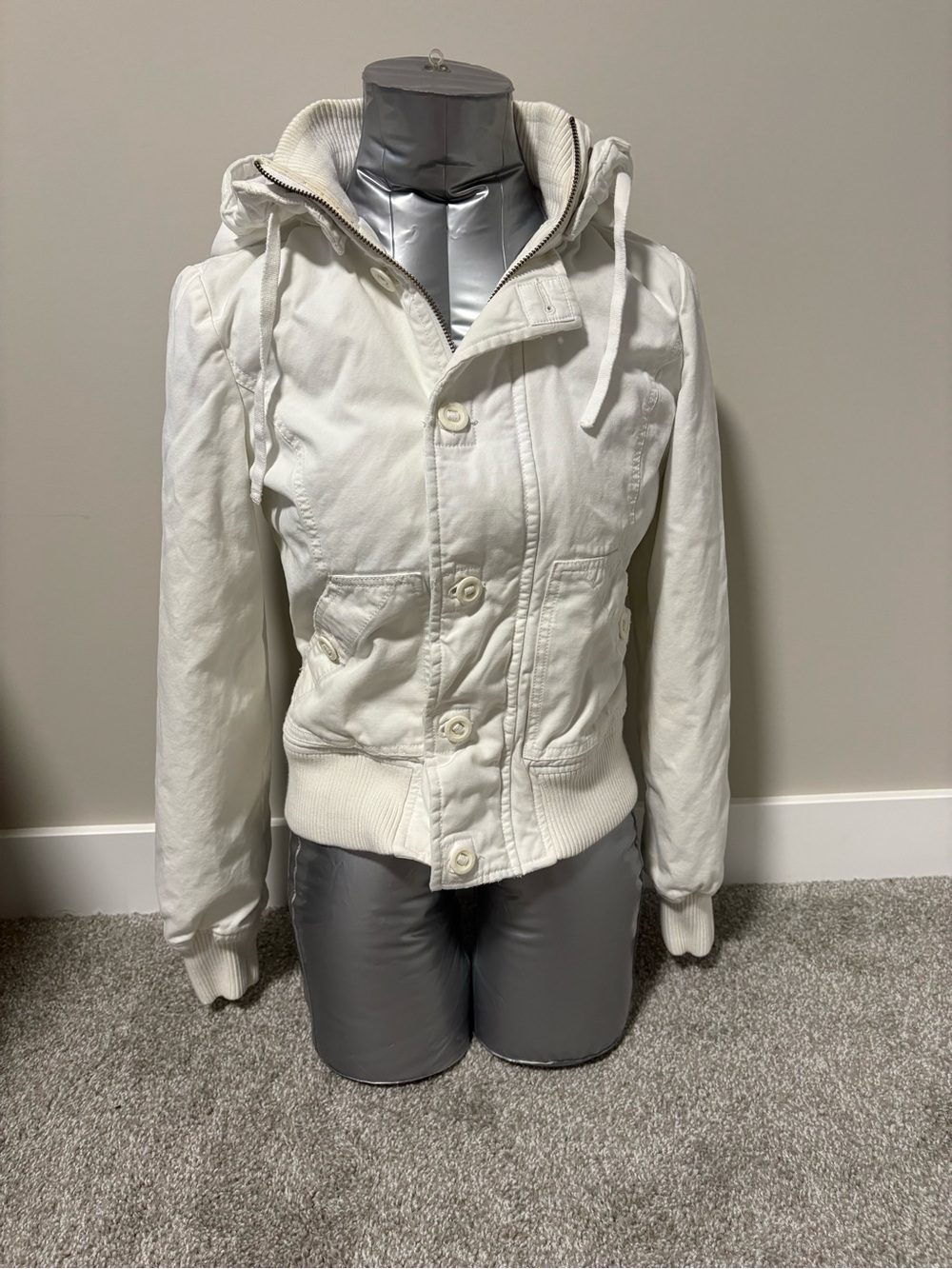 Women’s White Hooded Button-Up and zip up TNA Aritzia thick jacket